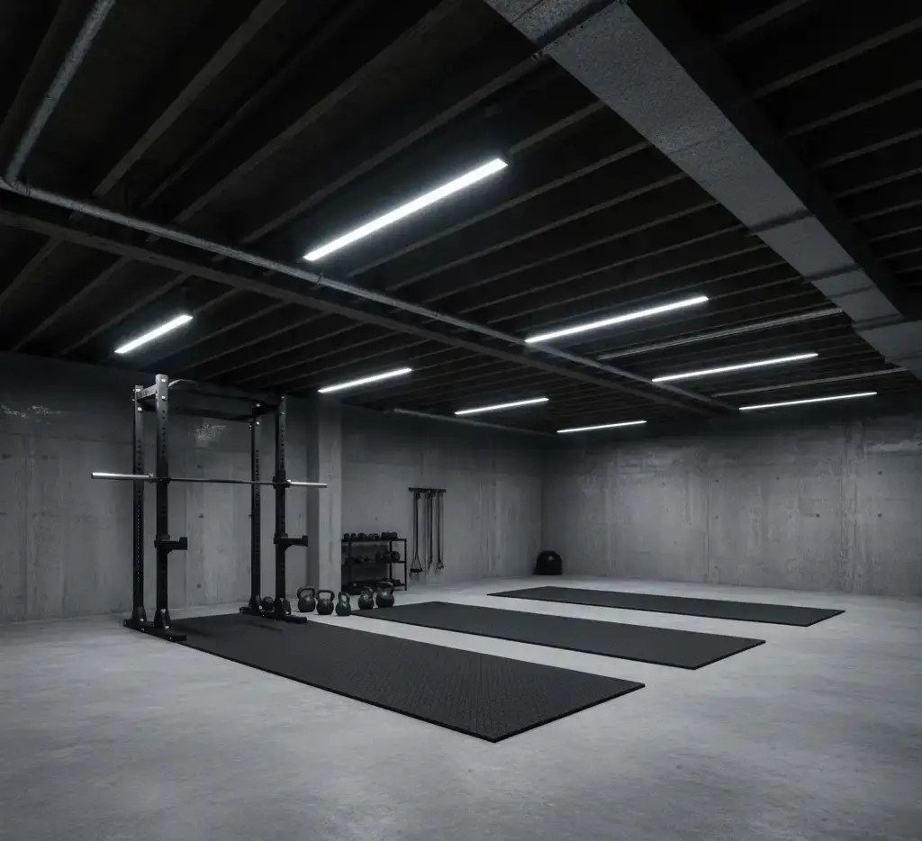 Basement Gym. Workout & Crossfit Room Design Ideas